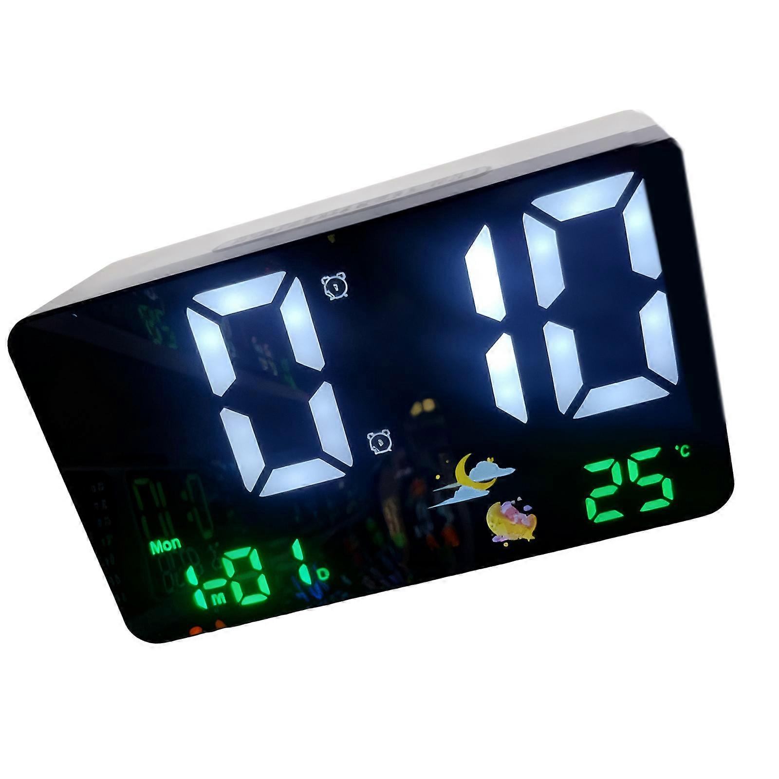 Electric Alarm Clock with Build In Temperature Sensors Clear LCD Display Contemporary Clock for Home Office Decor  White