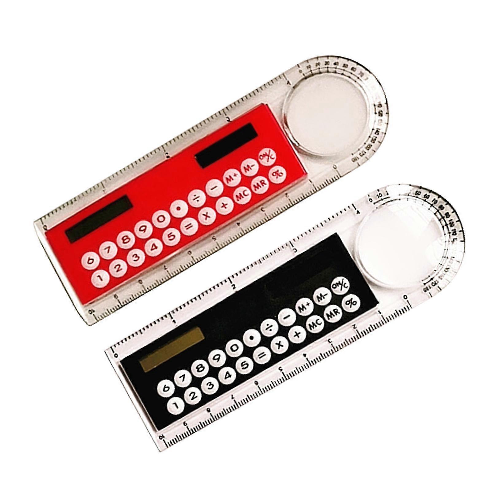 2PCS Multifunctional Calculator 4-in-1 Designed Solar Calculator with Ruler, Magnifier and Protractor, Gift for Student  Black and red