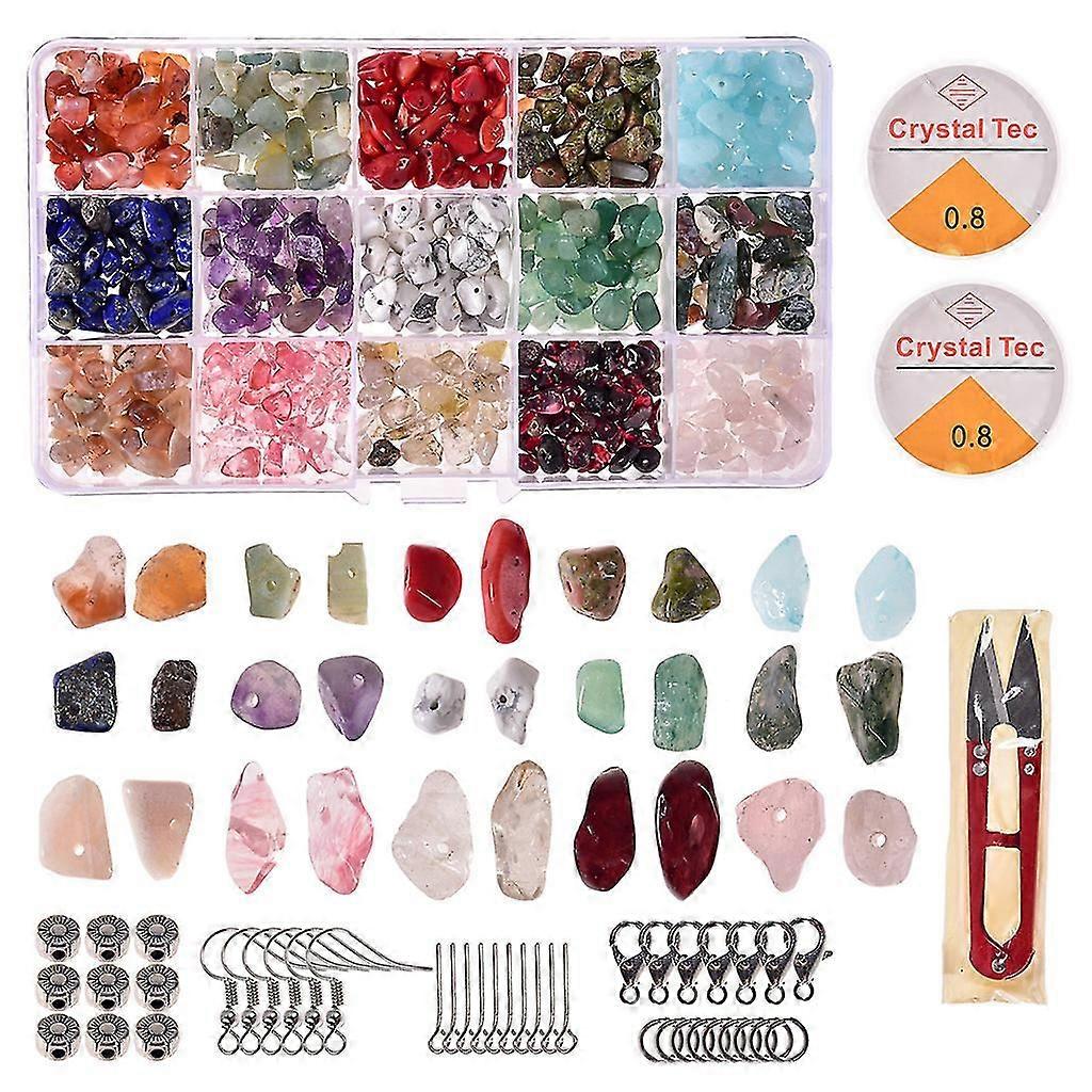 1 Set Natural Irregular Gemstones Beads Kit With Jump Rings Ear Hooks Scissors