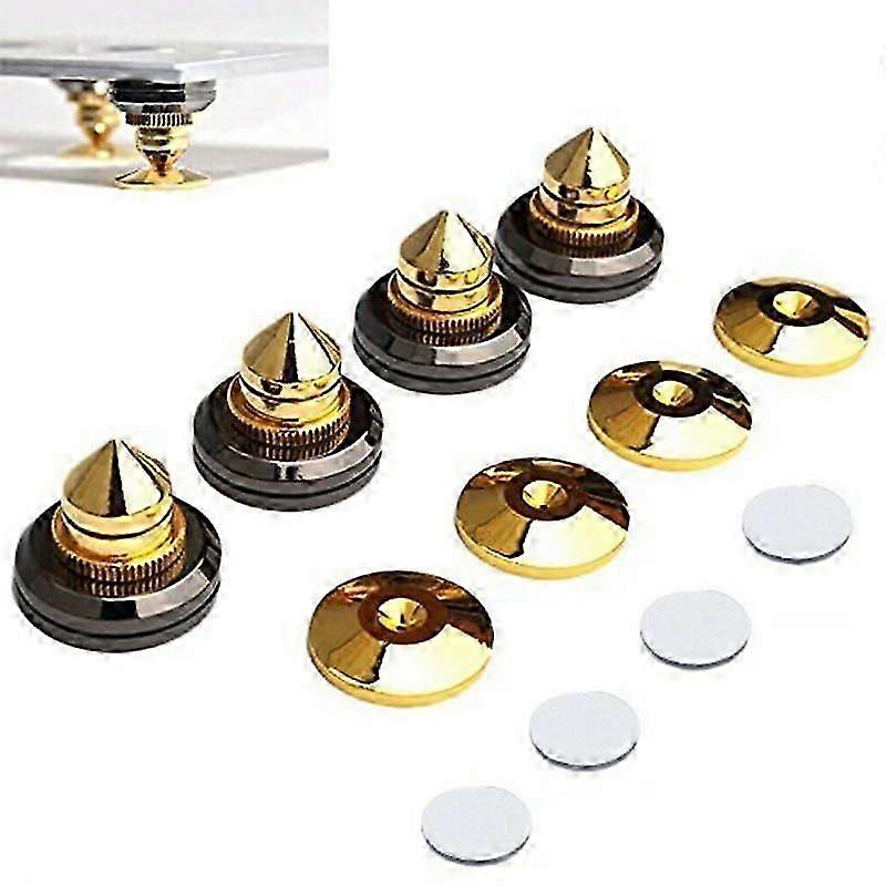 4Set Shockproof Speaker Spike Golden Stand Feet Cone Base Pads with Double-sided Adhesive Tape for Turntable Isolation Subwoofer Cd AUdio Amplifier Ac