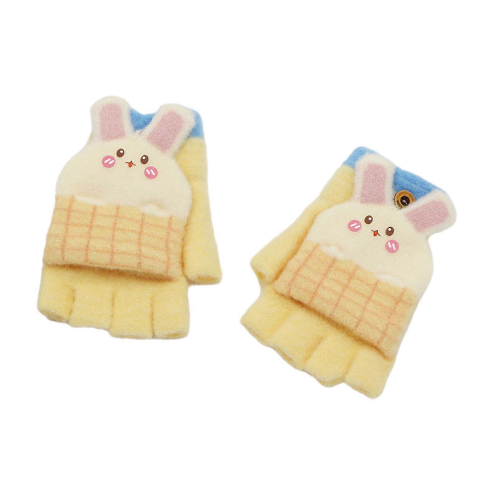 Lapset Half Finger Flip Cover Käsineet Helppo ja mukava käyttää pojille ja tytöille 3-10 vuotta Sarjakuva Lämmin lapaset Keltainen