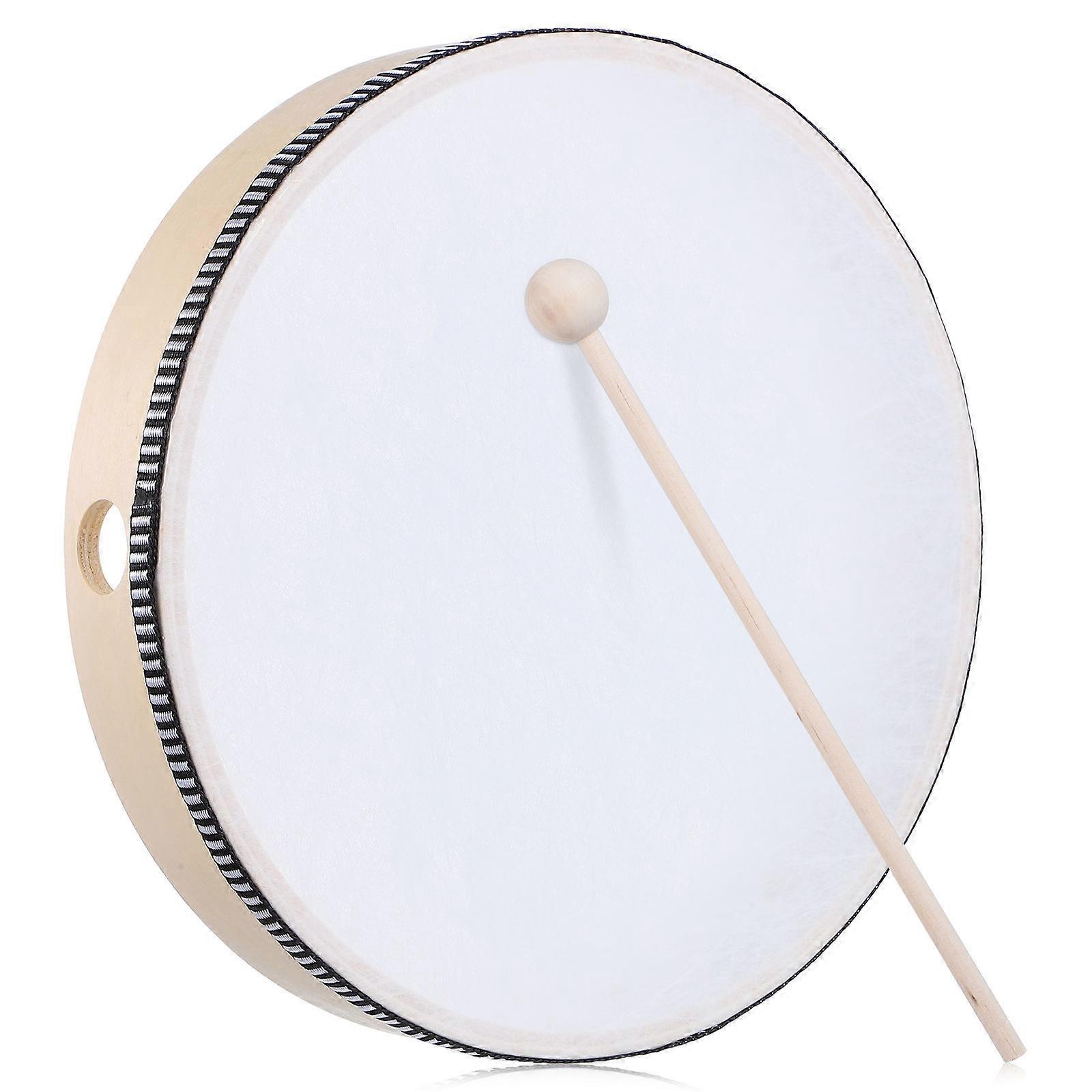 Beige Hand Drum Percussion Instrument for Playing Use with Drum Stick