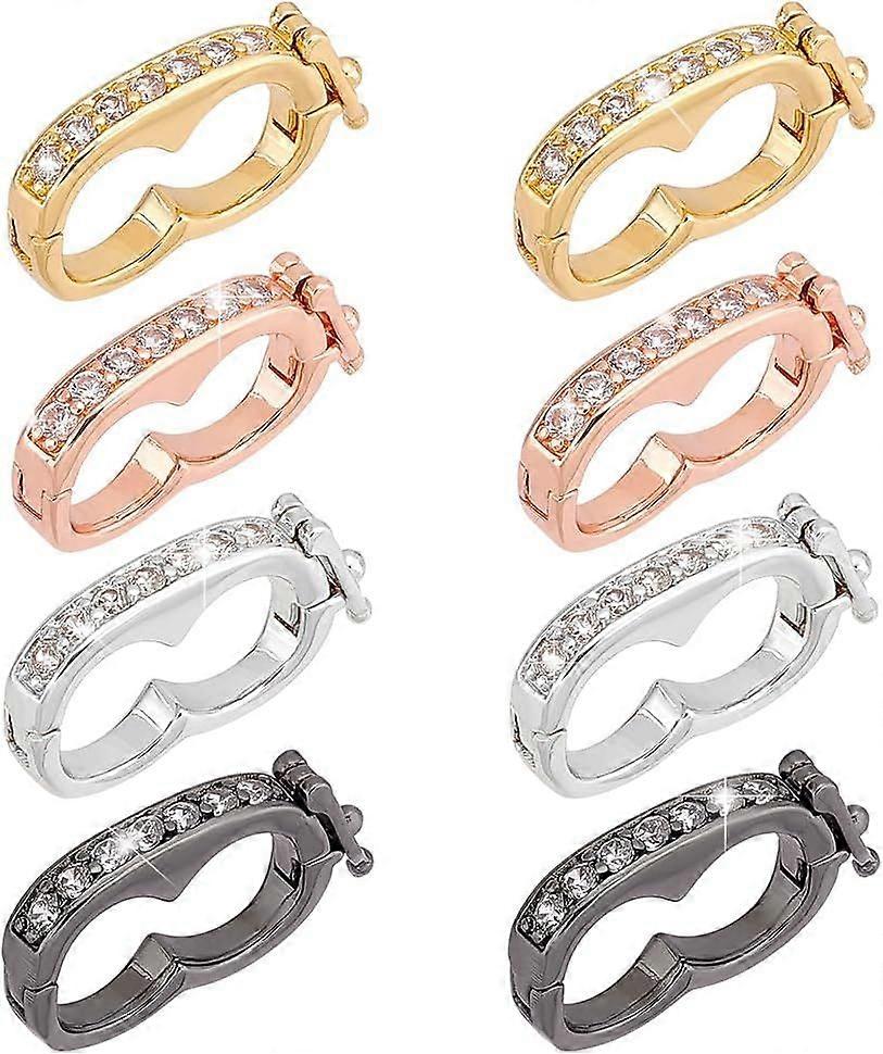 8pcs 4 Colors Brass Necklace Shortener with Cubic Zirconia Infinity and Mini Pearl Enhancer Push Clasp with Secure Lock Connector for Bracelets Jewelr