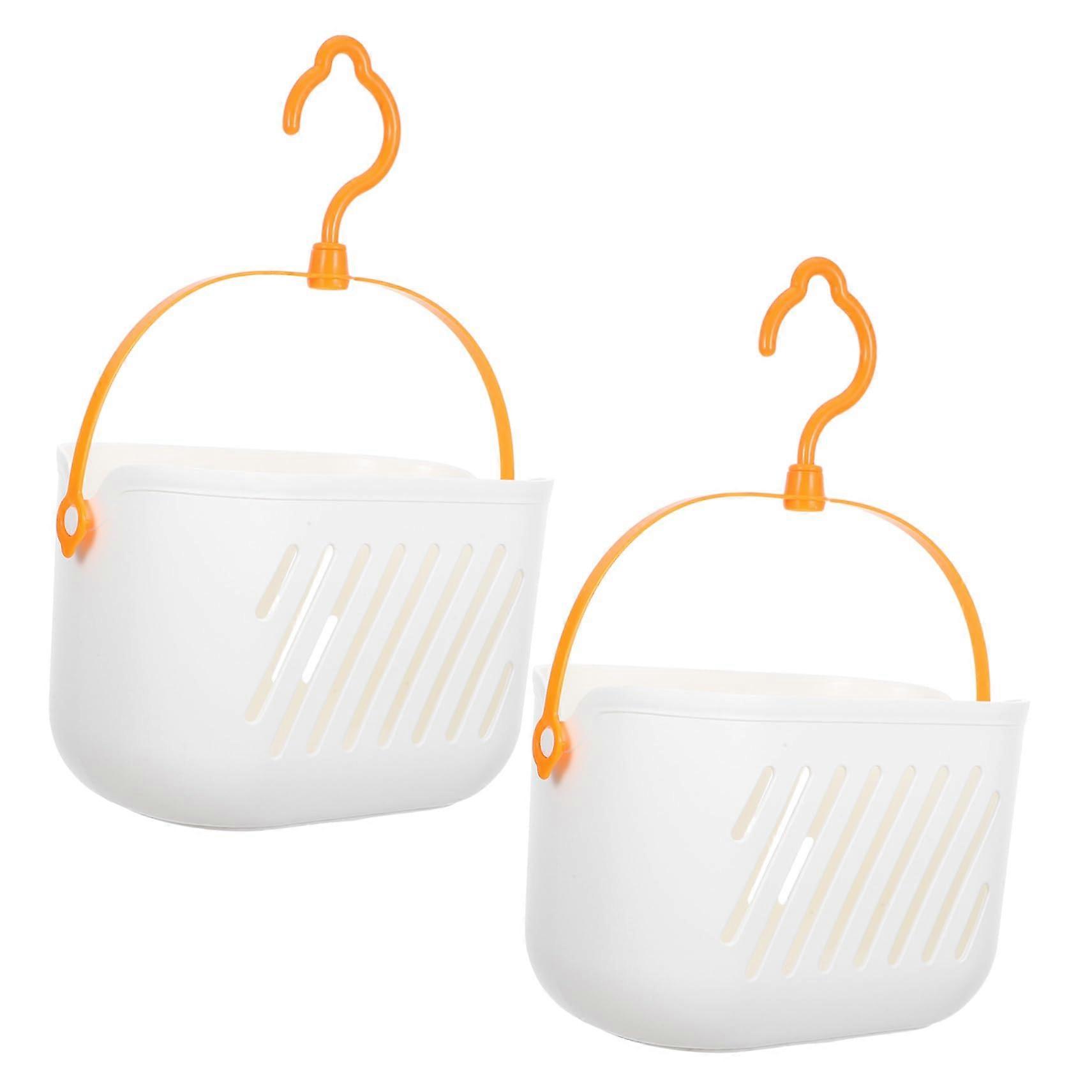 2 Pack Plastic Hanging Shower Caddy Basket with Hooks for Bathroom Kitchen Dorm Storage Organizer