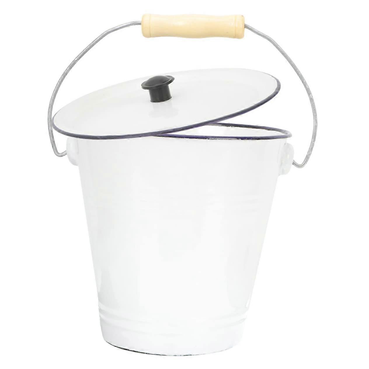 Enamel Storage Bucket with Square Lid, Thickened Container for Laundry Room Organization