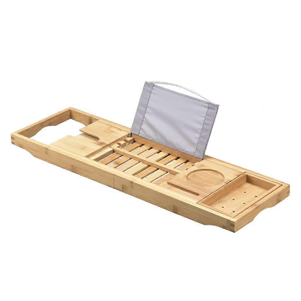 Bamboo Bathtub Tray with Extendable Storage Rack for Book Tablet Stand Bathroom Shelf
