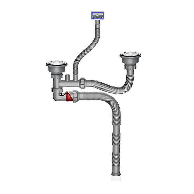 Space Saving Sink Effluent Set Double 110mm Outlet Modifiable Corner For Continuous Kitchen Installation Multicolor