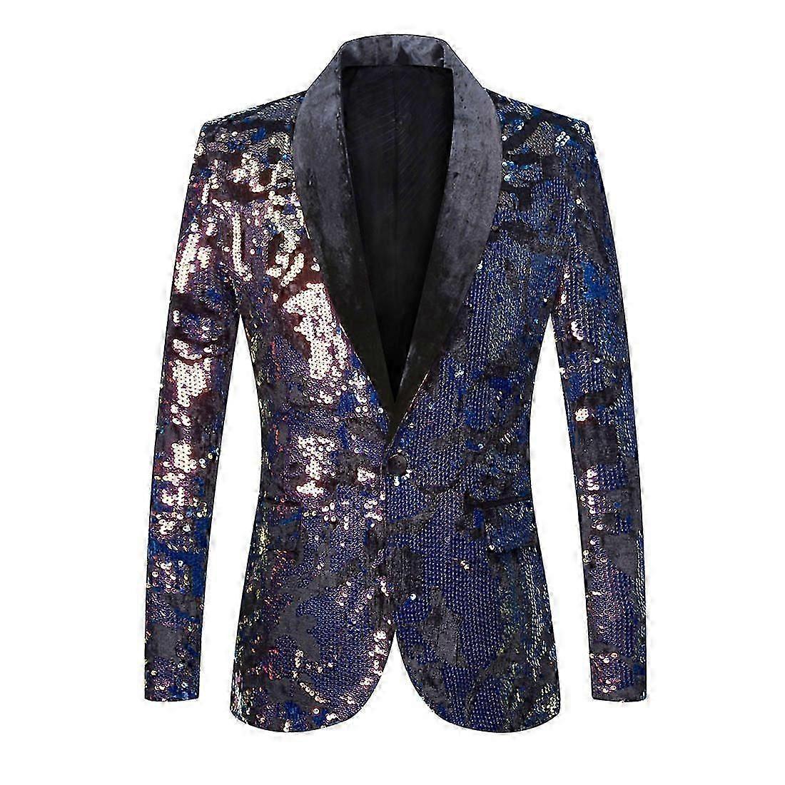 Men Velvet Sequins Blazers, Floral Pattern Suit Jackets