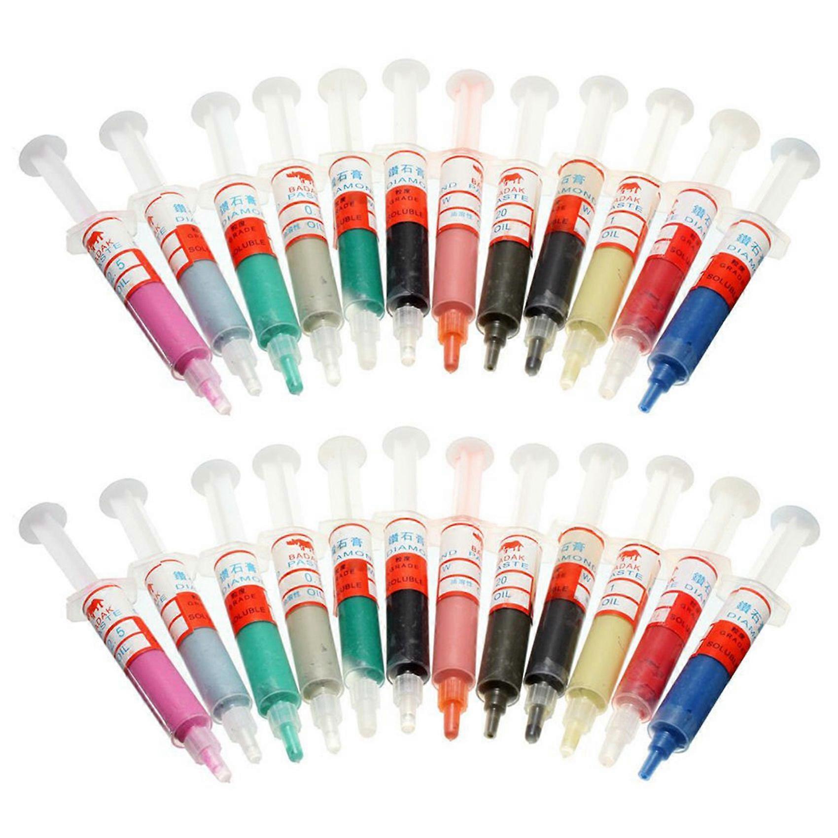 24Pcs Diamond Polishing Lapping Paste Compound Syringes 0.5-40 Micrometer 5 Gram