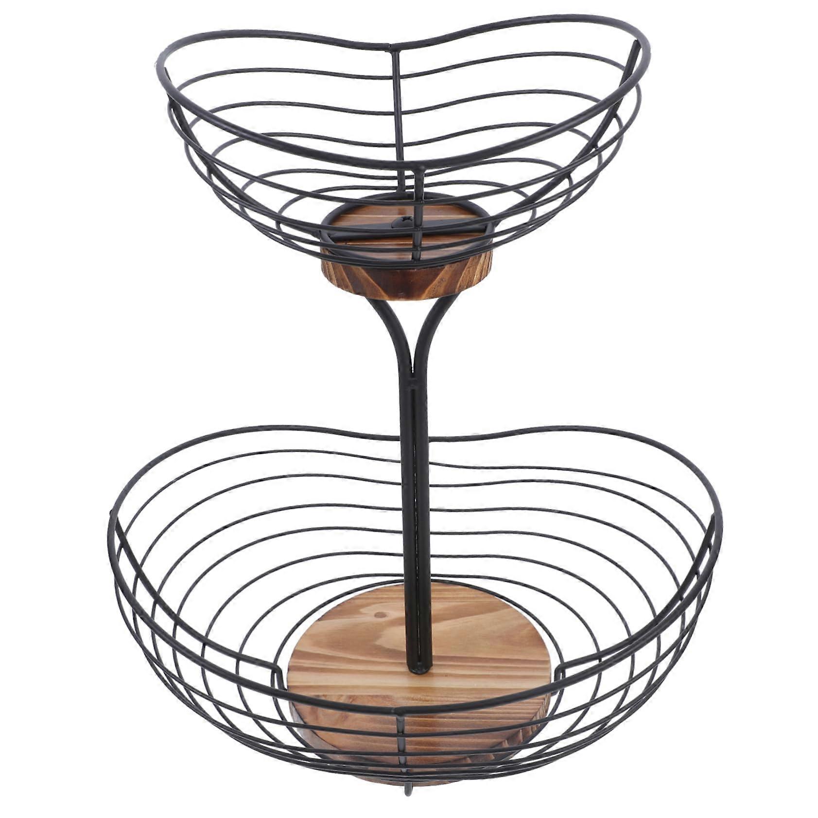 Modern Wire Fruit Basket with Wood Base for Kitchen Counter SpaceSaving Fruit Bowl Organizer