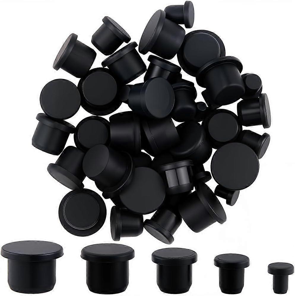 50Pcs Silicone Rubber Hole Plug 5 Sizes Round Rubber Button End Covers Black Waterproof Sealing High Temp T-Type Hole Plug Soft Flexible Stopper for B