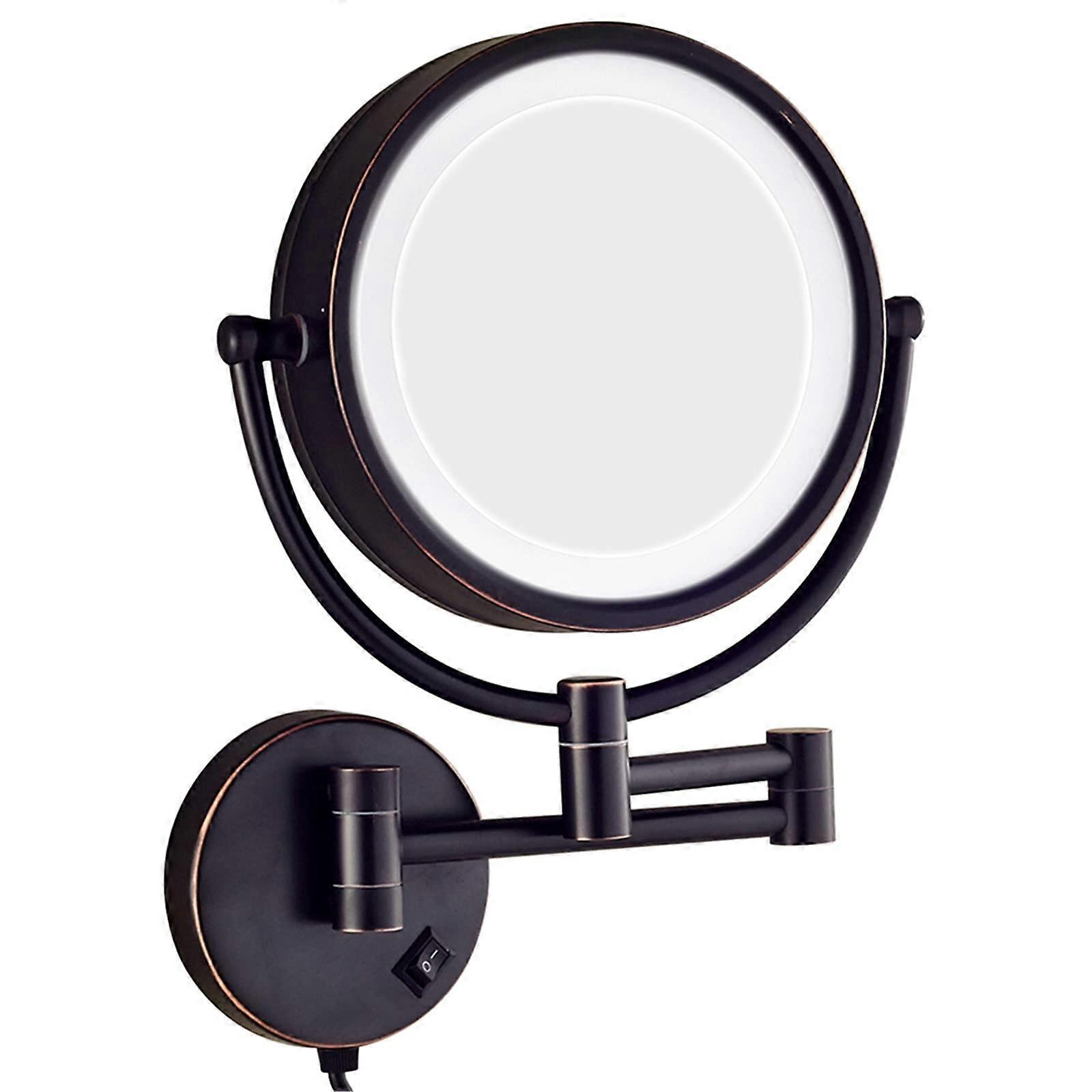 Wall Mounted LED Lighted Makeup Mirror 7X Magnification, DoubleSided Black Brass with Extending Arm