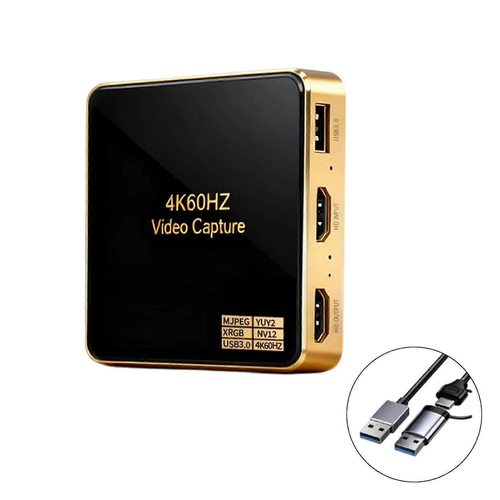 USB3.0 Video Capture Card Plugs Play for 4K Resolution at 60Hz Featuring Passthrough Enable Function 3840x2160 Multicolor