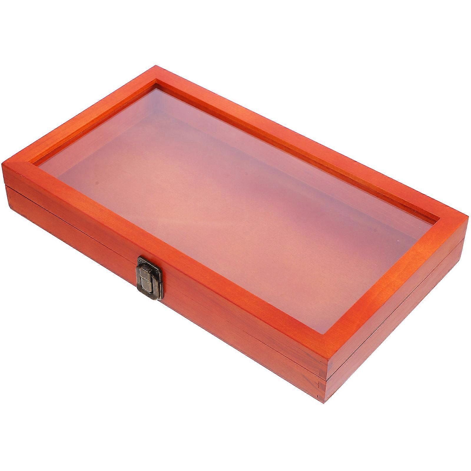 Wooden Specimen Collection Box For Home Decoration Vintage Design Red Rectangular Storage With 1Pack