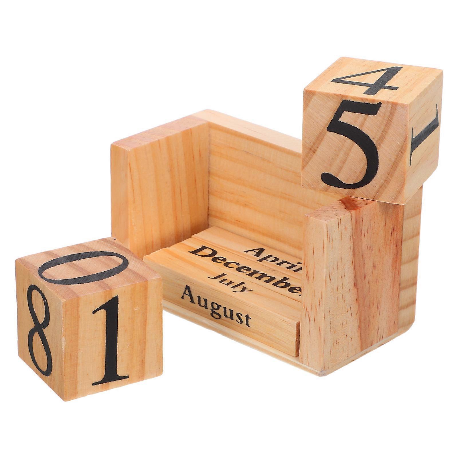 Rustic Wooden Calendar Block for Desk Manual Date Display