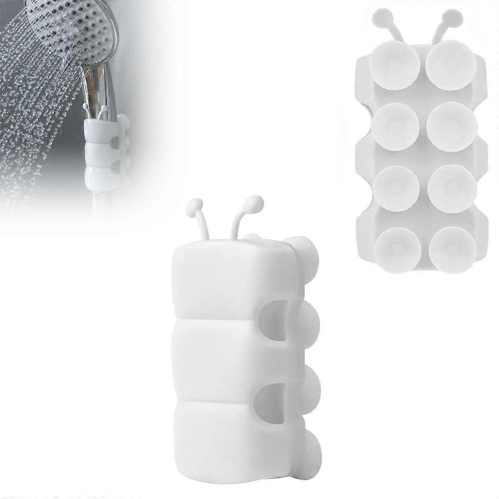 Adjustable Silicone Shower Head Holder with Suction Cup, No Drilling Removable Bathroom Mount, White 2Pcs