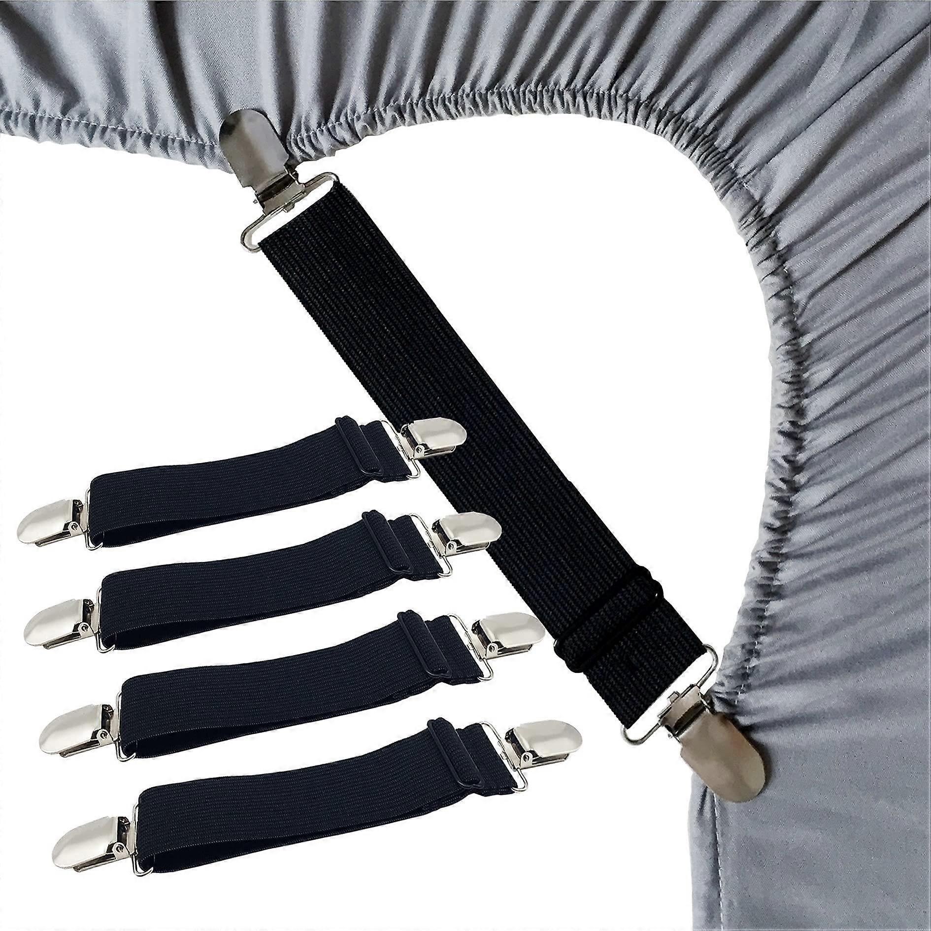 Bed Sheet Straps with Adjustable Tension and Durable Nickel Clamps for Wrinkle Bedding