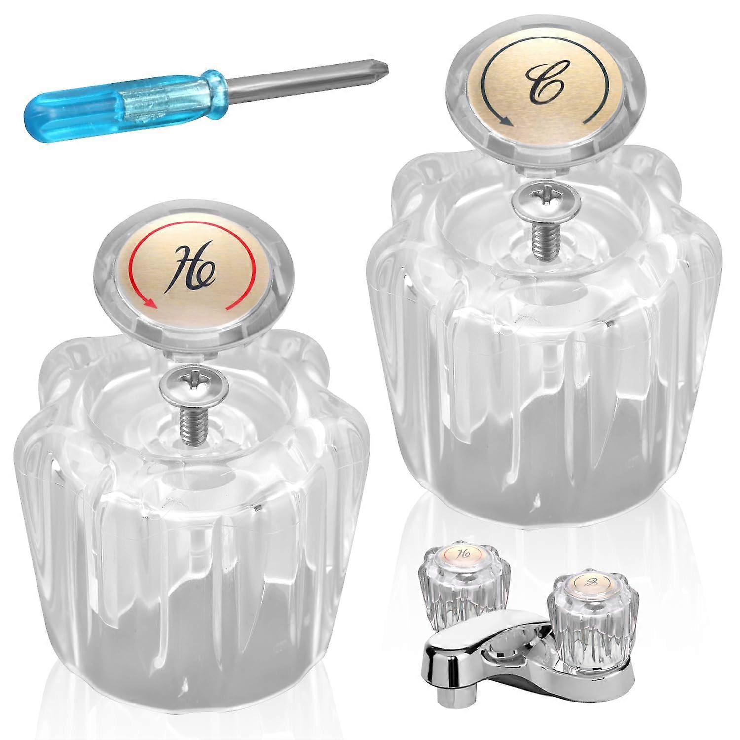 Shower Faucet Handle Replacement Set, Acrylic Hot Cold Knobs for Bathtub, Compatible with Delta