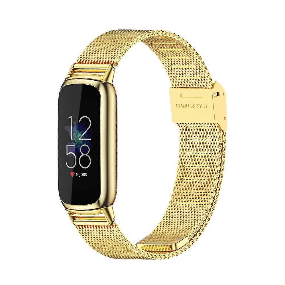 Stainless Steel Band with Secure Clasp, Adjustable Waterproof Metal Strap Gold for Fitbit Luxe