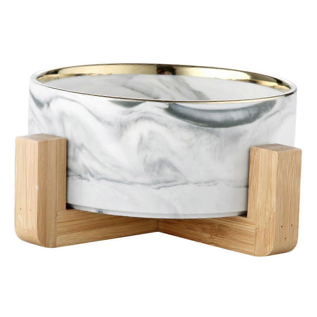 Ceramic Elevated Cat Food Bowl with Stand, Nordic Marble Design for Small Pets Dining