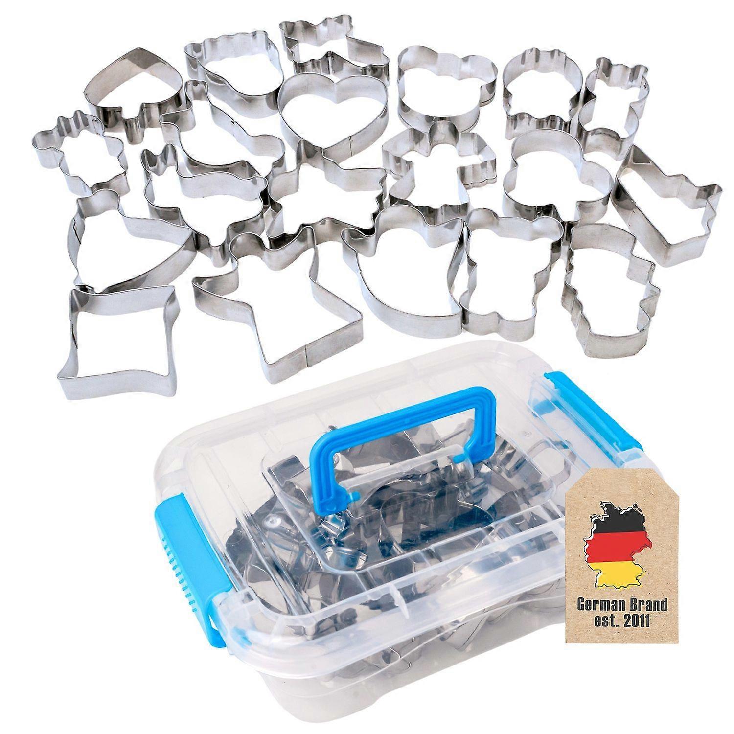 20-piece stainless steel cookie cutter set with different shapes and sizes with practical storage box