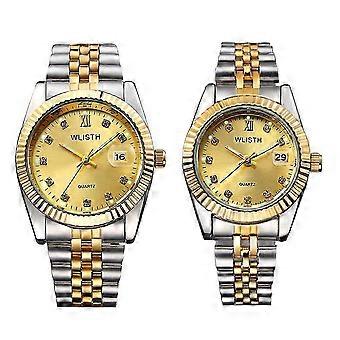 2pcs Elegant Fashionable Lovers Watch Quartz Wristwatch for Men and Women (Golden)