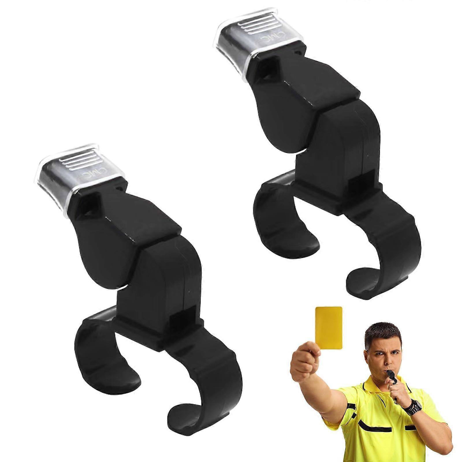2PCS Sports Whistle with Loud Pitched Sound, Ergonomic Finger Grip Plastic Referee Whistle, Black