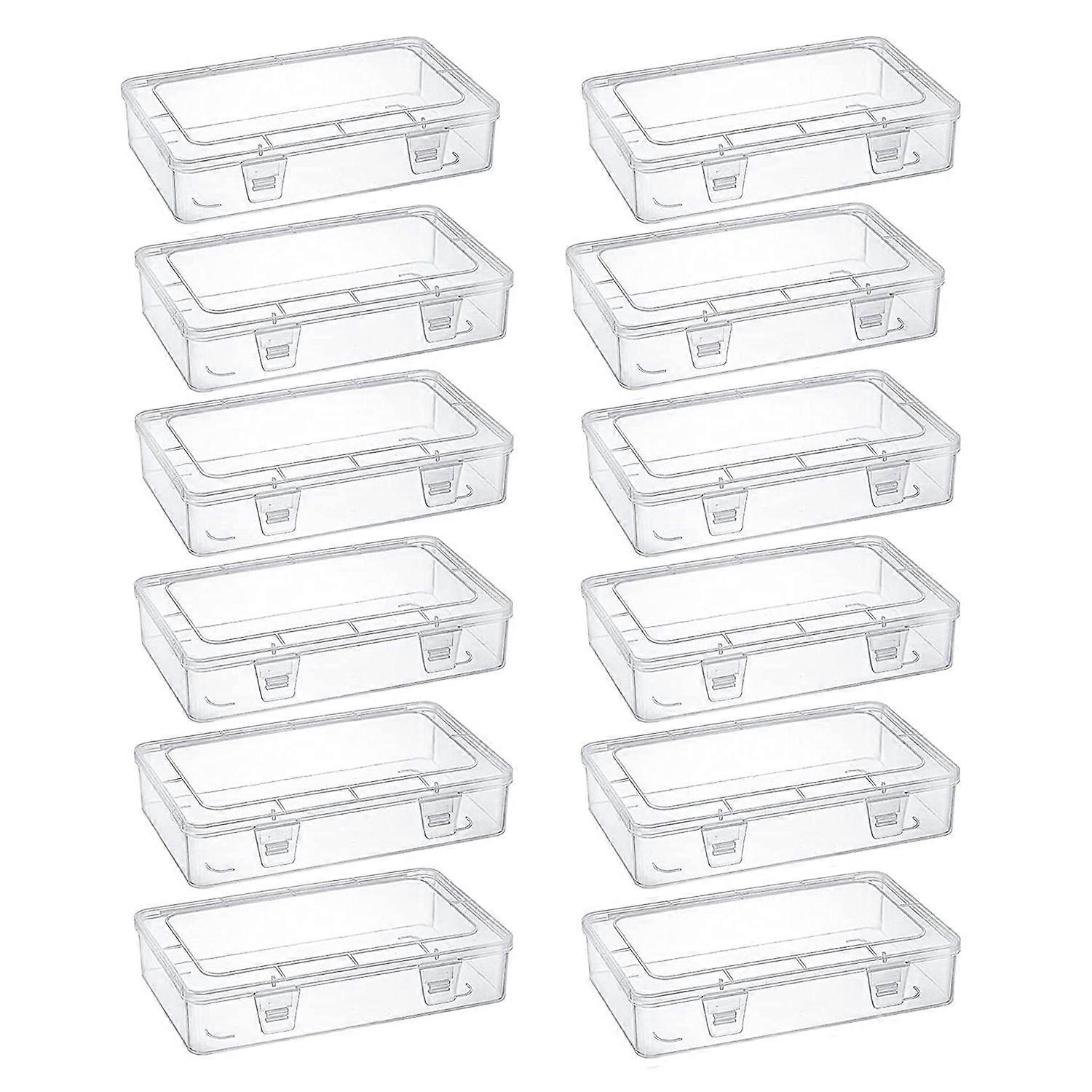 12-Pack Clear Plastic Storage Containers, 8 x 5 x 1.75 Inch Empty Hinged Box, Stackable Organizer