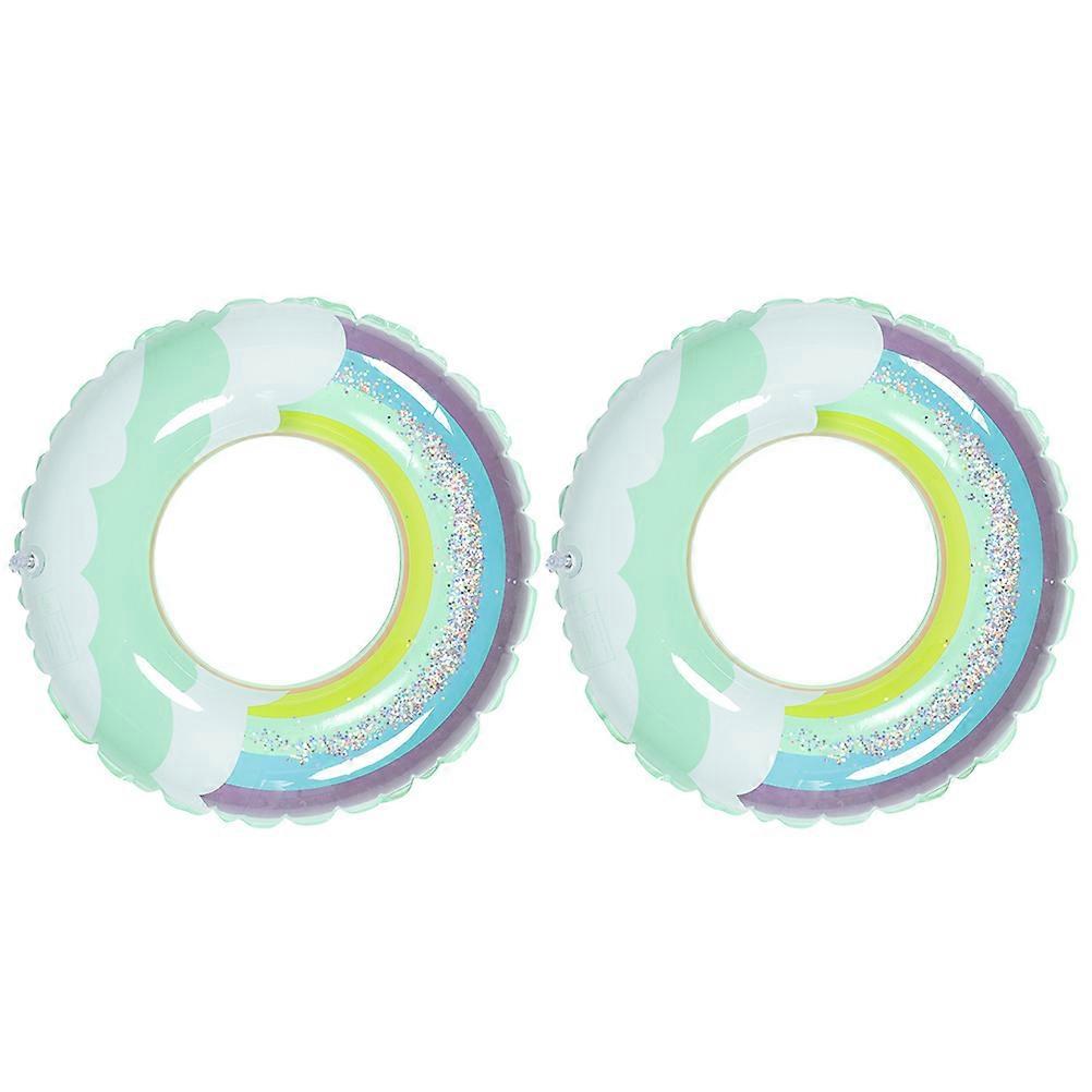 Inflatable Swim Ring 2Pcs for Children Sequin Rainbow Pattern Swim Rings