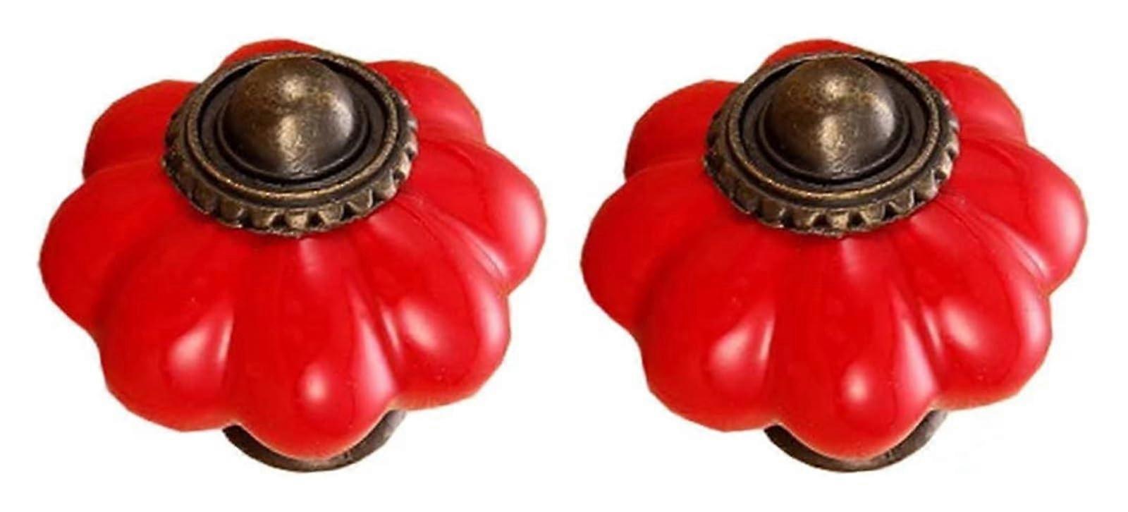 Ceramic Cabinet Knobs Vintage Pumpkin Design Red Drawer Pulls Single Hole Durable Antique Style