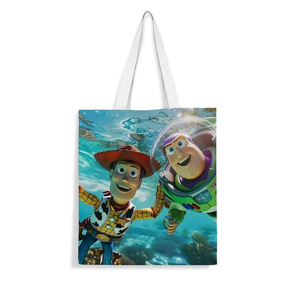 Buzz Lightyear & Toy Story Canvas Tote Bag – Chic Reusable Handbag with Inner Zipper, 13.8"x15.8" (35x40cm), Compatible with Toy Story Fans