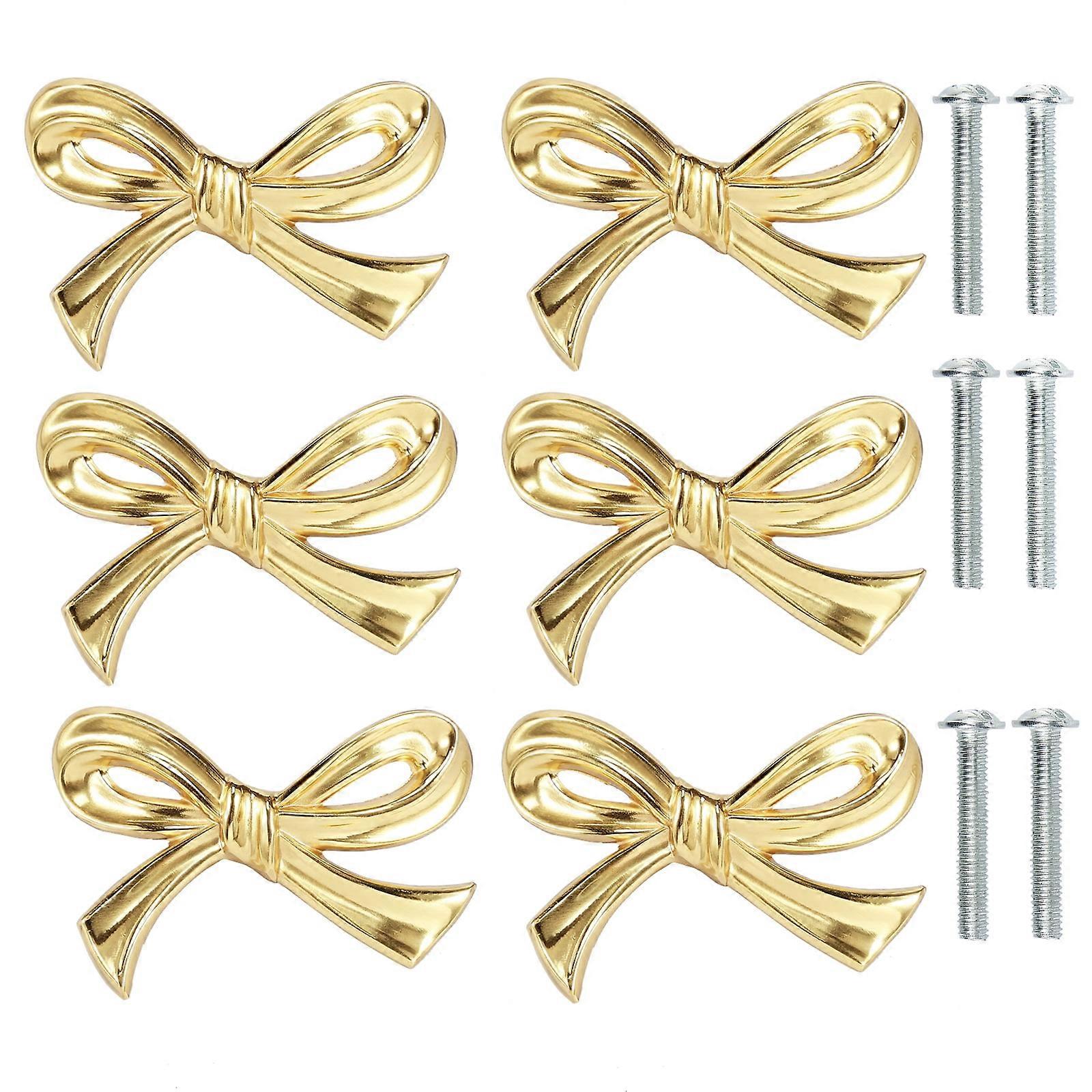 6/4Pcs Bow Drawer Knobs Solid Brass Bow Cabinet Knob Compact Bow Drawer Pulls Decorative Bow Cabinet Pulls Elegant Bow Cabinet Handle for Home