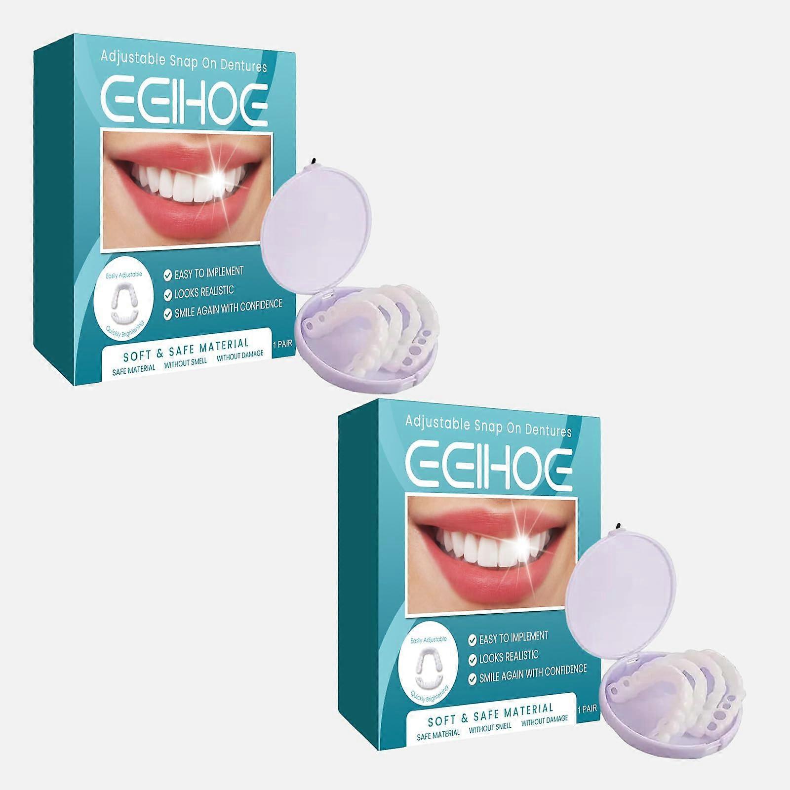 2pcs Adjustable Snap On Dentures for Missing Teeth, Polypropylene Noninvasive Removable Denture Kit