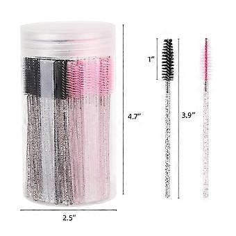100 stk. engangs øjenvippebørster, mascara-pensler med beholder, makeupbørster, applikatorsæt, øjenbrynsspoolies-børste til øjenvippeextensions (lyserød, sort)