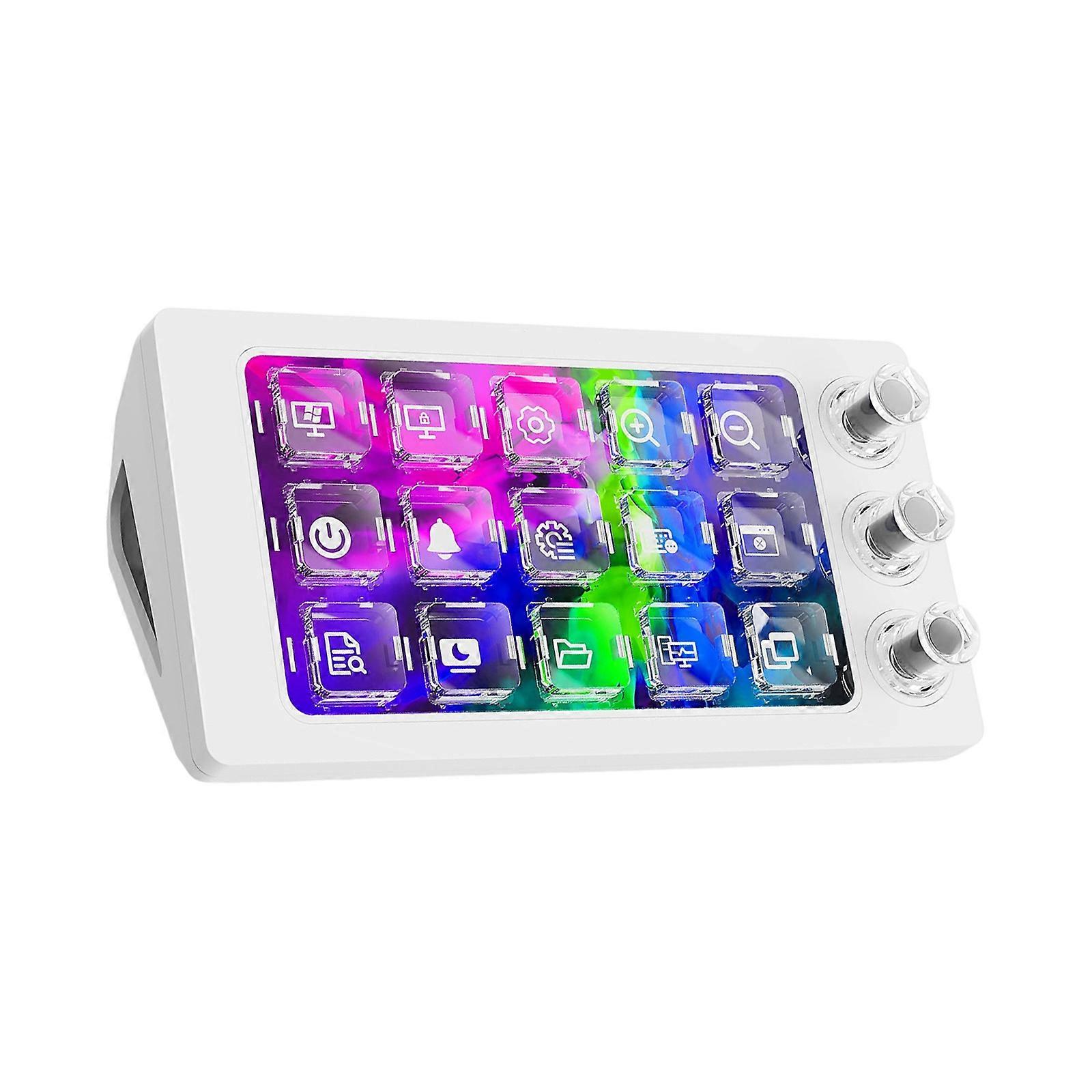 USB C Control Panel Keyboard 15 Programmable Keys 3 Adjustment Knobs For PC Optimization MINI Keypad  White