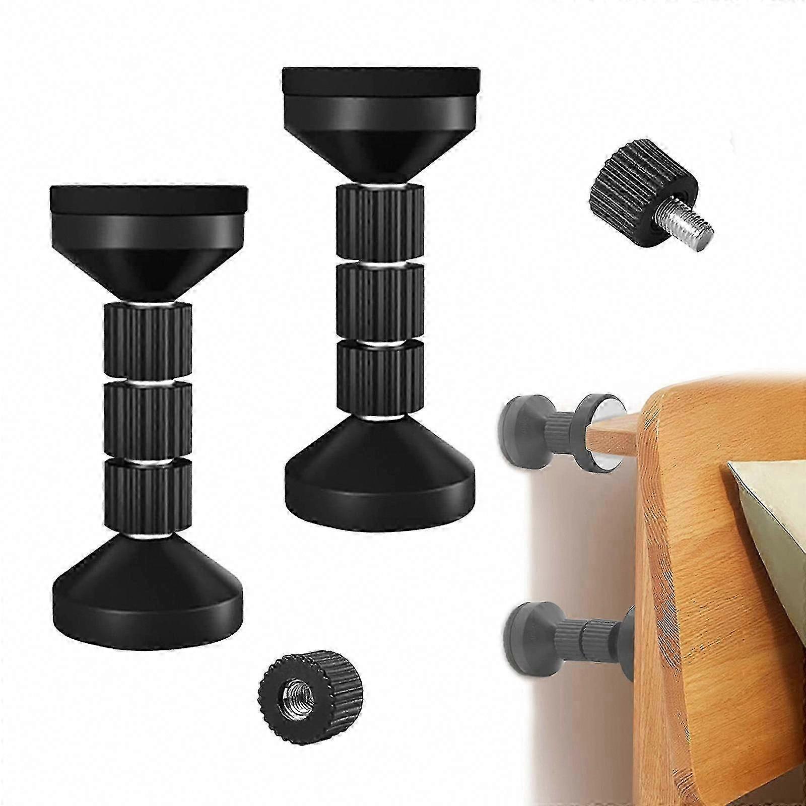 Adjustable Threaded Bed Frame Anti-Shake Tool, Headboard Stoppers for Bedside (2pcs Black)