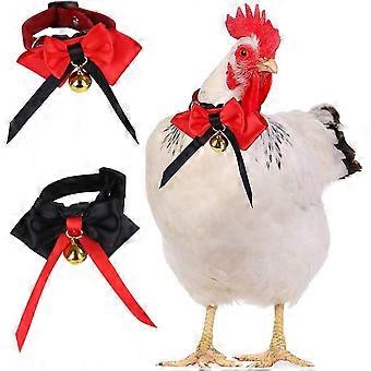 2 Pcs Adjustable Pet Collar with Bell for Chicken, Duck, Goose, Parrot - Bowtie Design, Festive Dress Up Accessory for Halloween