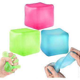 3Pcs Stress Cube Squishy Toys, Slow Rising Ice Cube Stress Balls, Sensory Fidget Toys for Anxiety Relief, Sensory Ice Cube Gel Filled Squishy Ball To