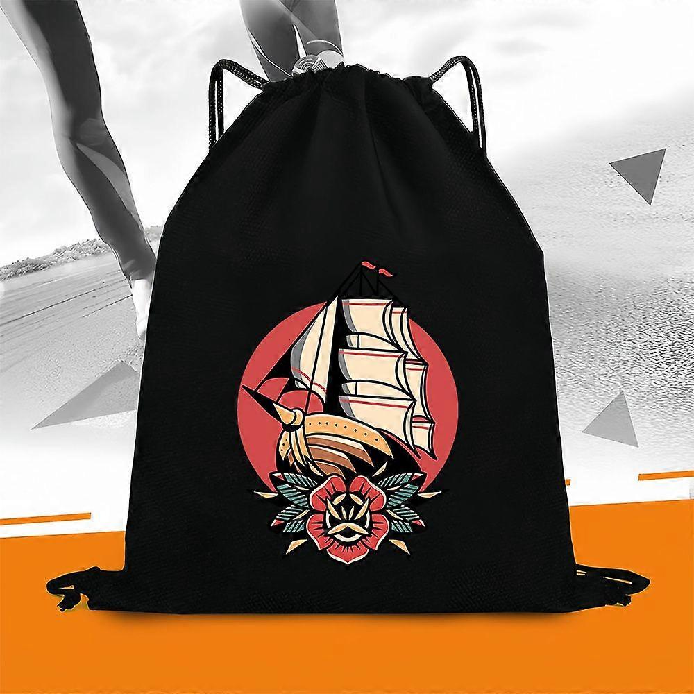 1 Bolsa com Cordão Estampada com Flor e Navio - Cqazw