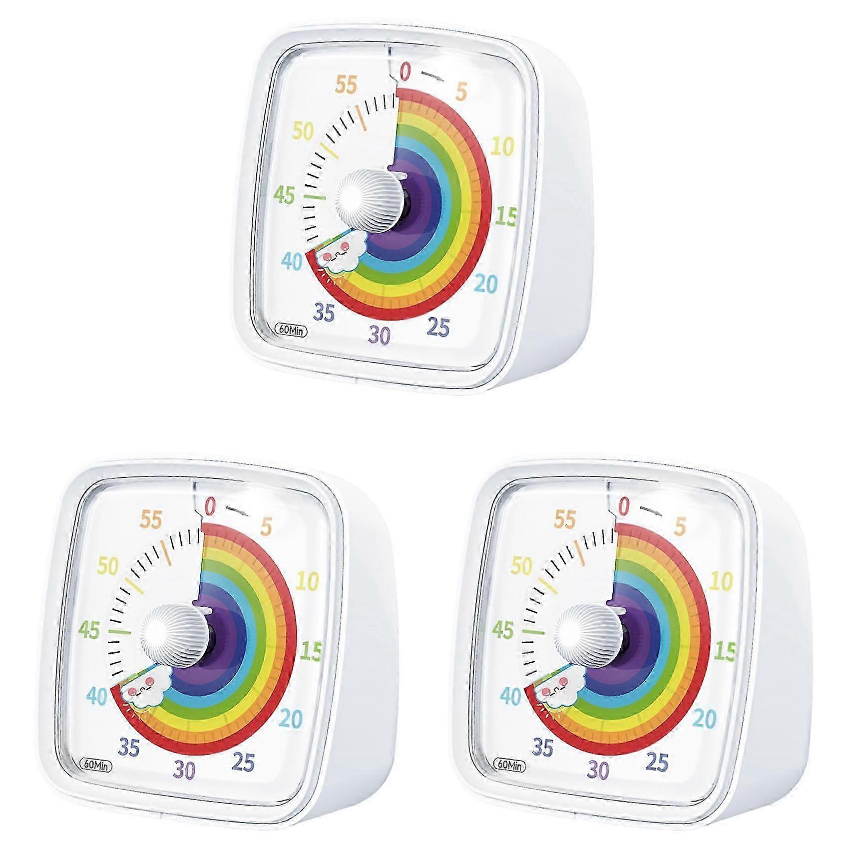 3X 60-Minute Visual Timer with Night Light, Countdown Timer,Pomodoro Timer with Rainbow Pattern White