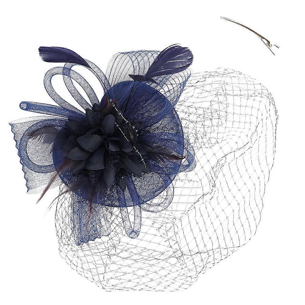 Navy Flower Fascinator Hat with Tea Party Function
