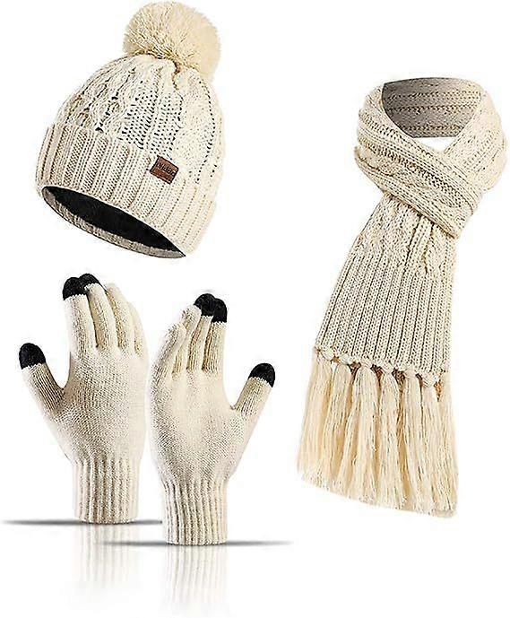 Warm Knit Scarf Beanie Gloves Set