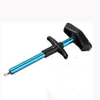 Estrattore per ami da pesca in alluminio a forma di T, blu, con impugnatura ergonomica.