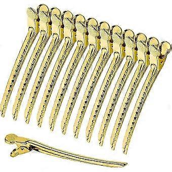 R9 Barrettes For Hairdressing Salon Styling Tools Stainless Steel - Gold, 12 Packs