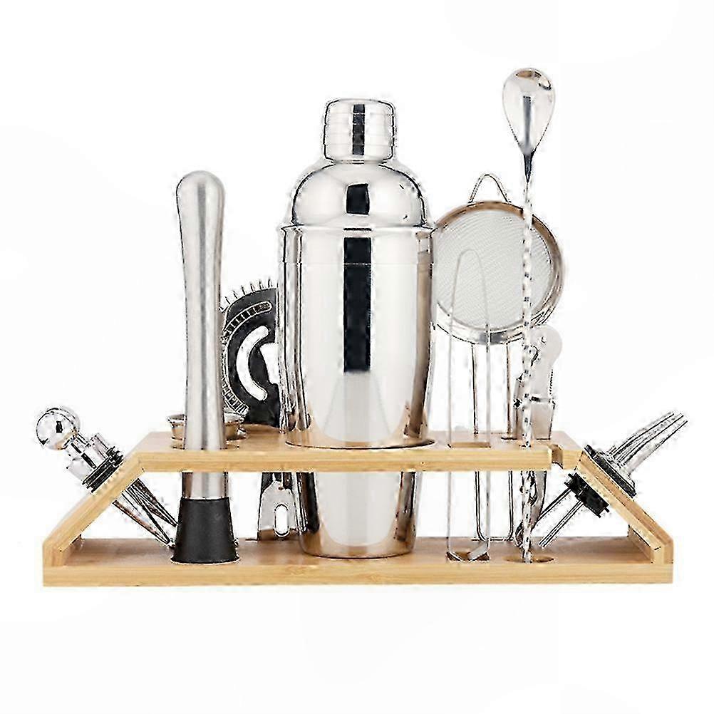 Bartender Bar Mixing Shaker Set, 13-Piece Silver Trapezoidal Accessory Kit