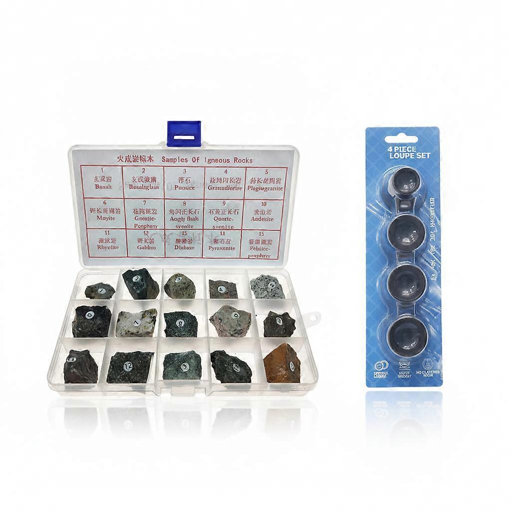 Igneous Rock Collection with Magnification Lens Set for Educational Study And