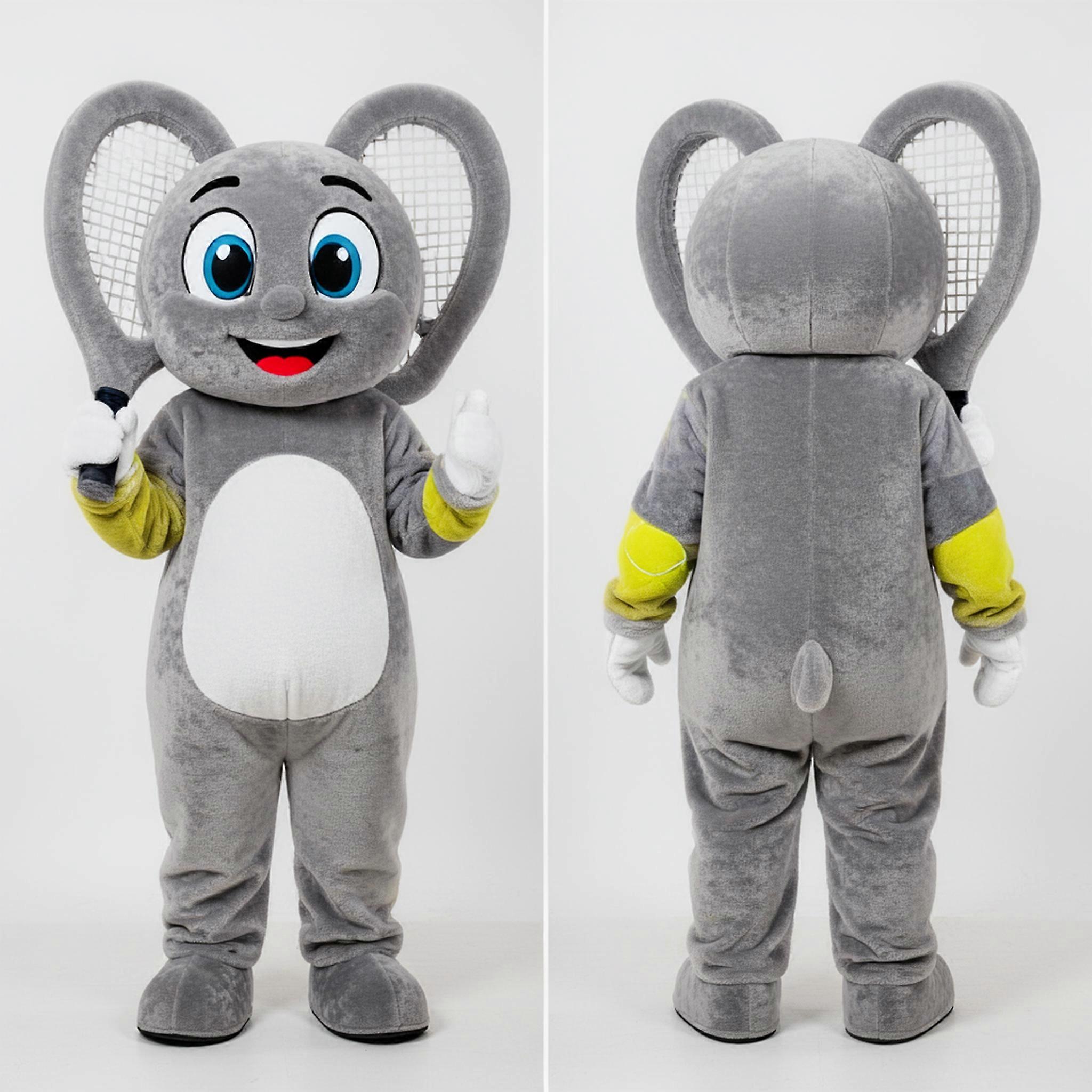 MASTICOT Gray Playful Tennis Racket Mascot
