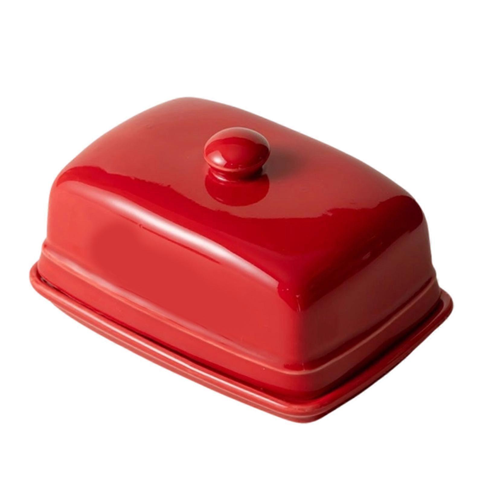 Modern rectangular ceramic butter dish, smooth surface, versatile, suitable for kitchens and refrigerators, red.