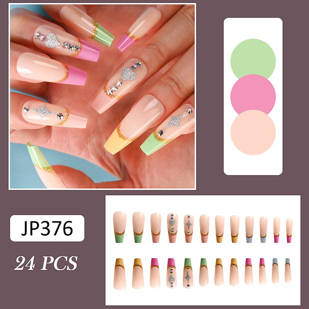 24pcs Diamond Fake Nail Different Sizes In One Box