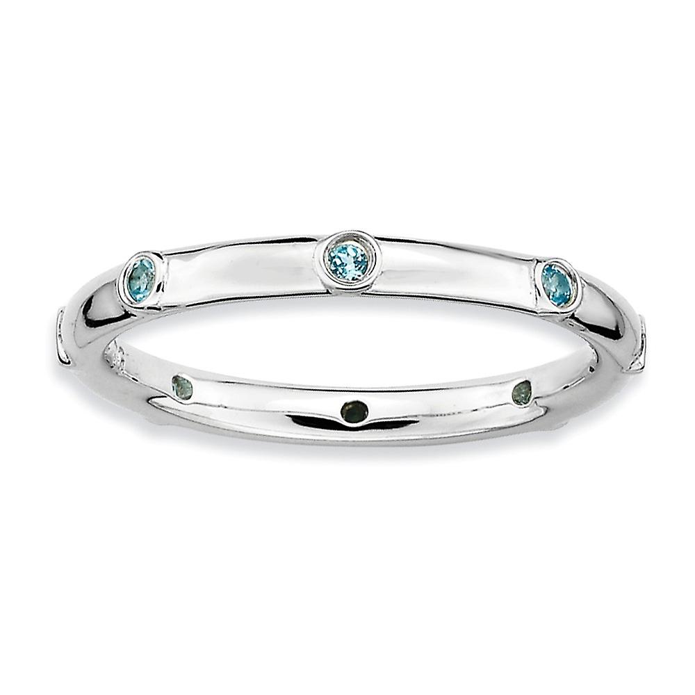 925 Sterling Silver Bezel Polished Stackable Blue Topaz Ring-Stackable-Ring for Women - Ring Size: 5 to 10